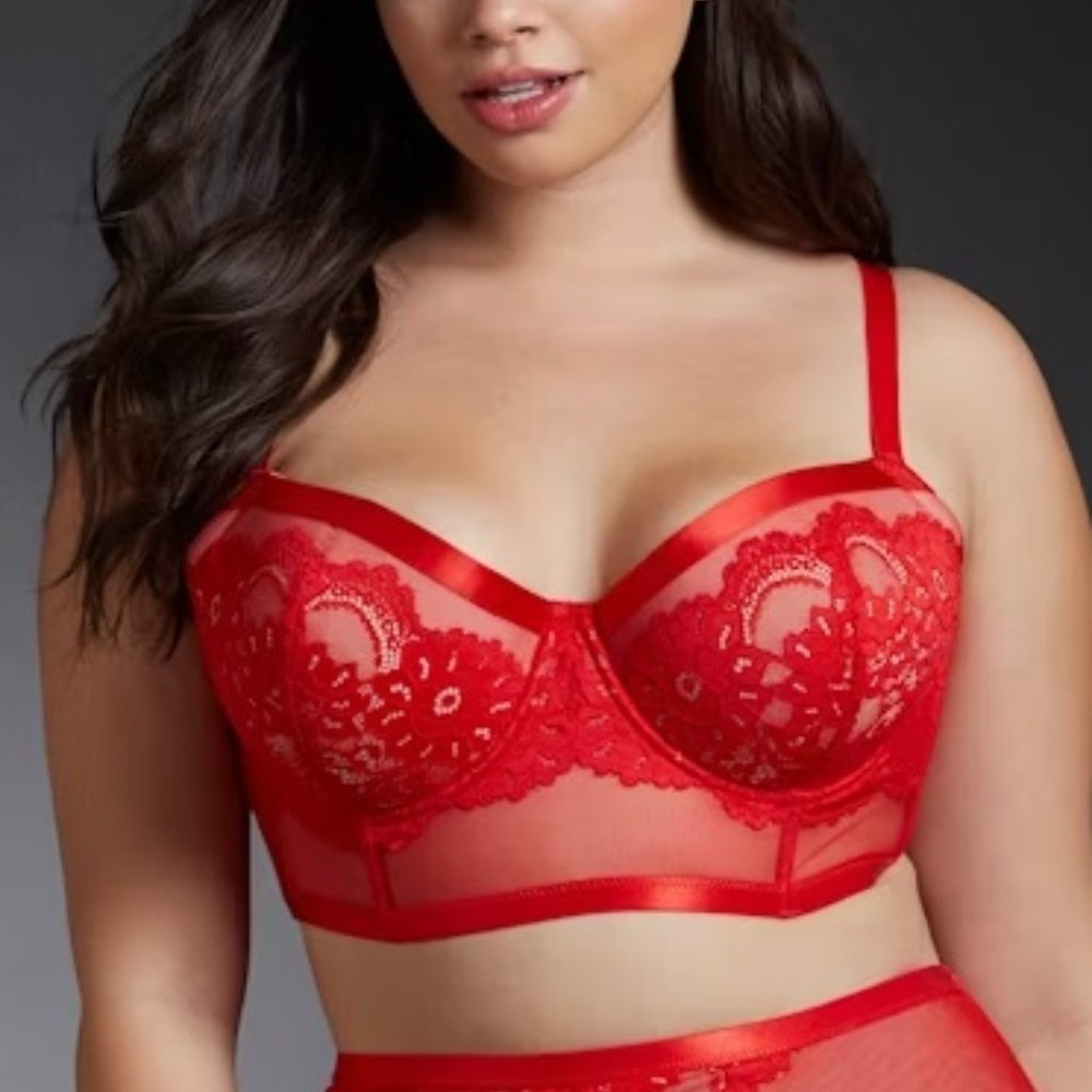 Torrid Red Lace & Mesh Longline Bralette Bra